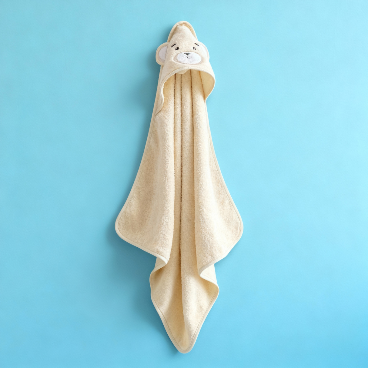 Triangolo baby con cappuccio animaletto in cotone 370 gsm linea oro – celeste, tiffany, rosa, beige