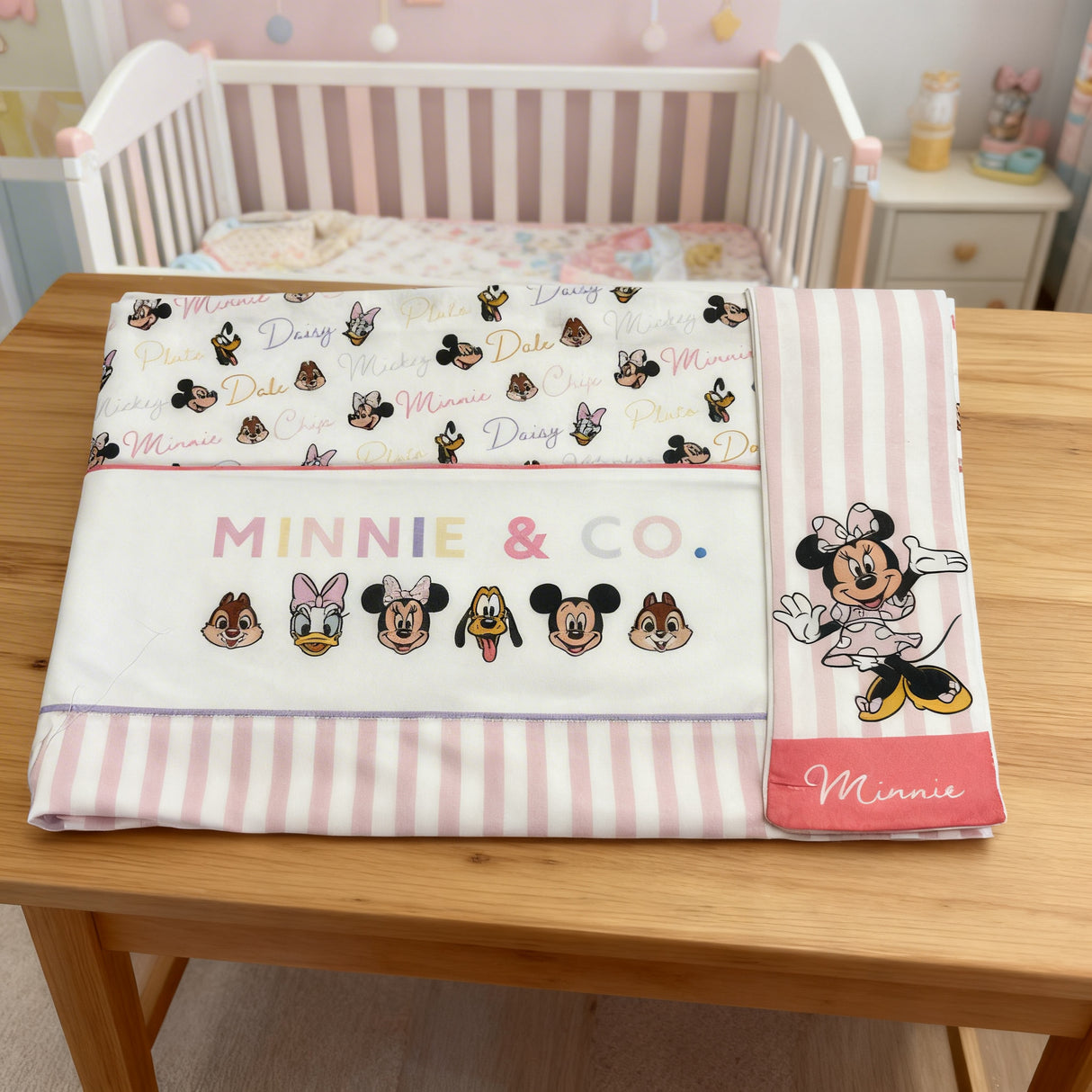 Completo lenzuola 3 pezzi culla/carrozzina Minnie & Co 100% cotone - Disney Baby