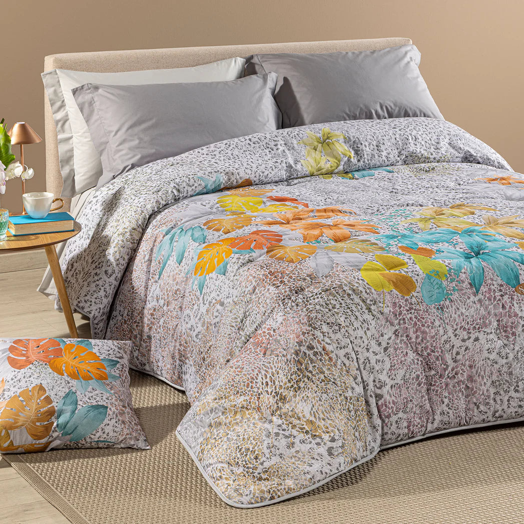 Trapunta Matrimoniale Gran Scaldotto In Cotone Pettinato Leopard Garden - Caleffi