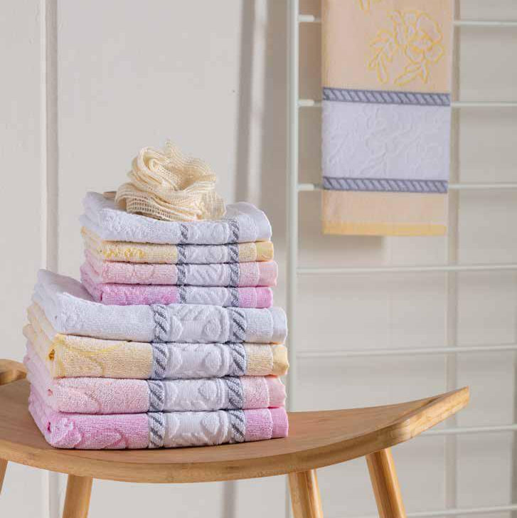 Set da 6 Ospite o Asciugamano Spugna Flora in puro cotone – Linea Oro