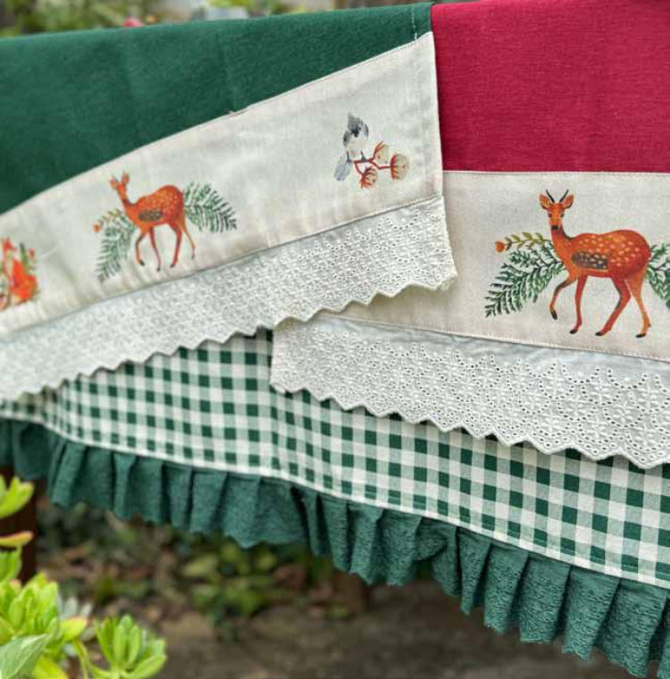 Set 2 runner Love forest cerbiatto con bordo in pizzo - L'Atelier