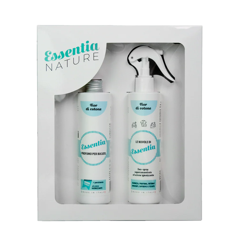 Gift Box Nuvole Spray Igienizzante profumato + Profumo Bucato 250 ml Fior di Cotone - Essentia