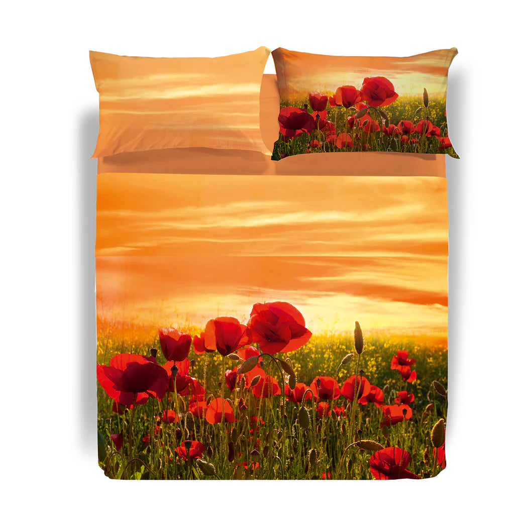 Completo Copripiumino PAPAVERI Sogni di Viaggio Caleffi – Matrimoniale Cotone