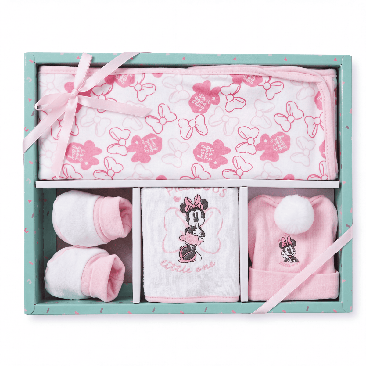 Set Nascita 4 Pezzi Cappellino, Babbucce, Bavaglino e Copertina Minnie e Mickey Mouse - Disney Baby