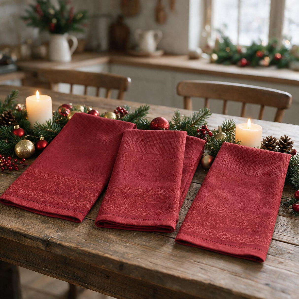 Set 3 Tovaglioli Natalizi in Tela Aida MADRID 50x50cm - Cloe