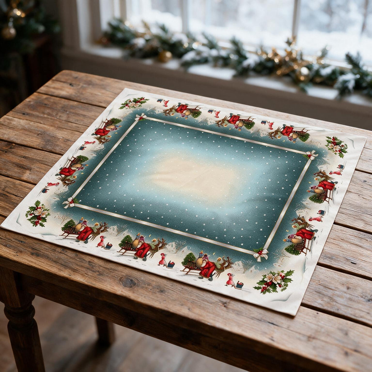 Centrotavola Natalizio SLITTA 100x100cm - Maestri Cotonieri