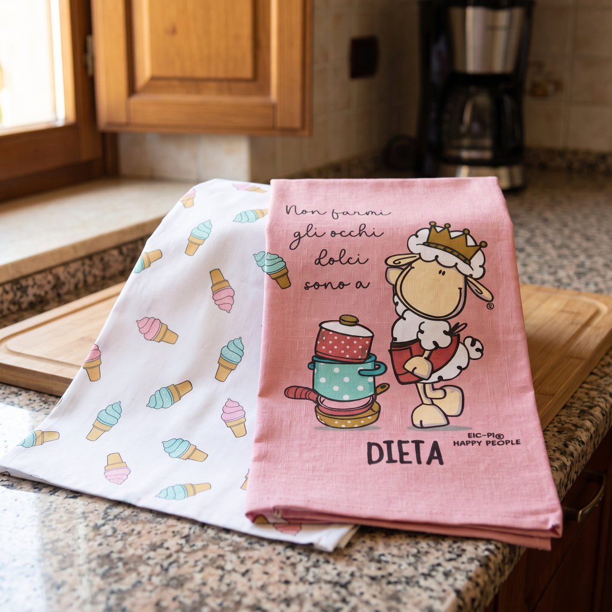 Coppia Strofinacci Coordinati "Non Farmi Gli Occhi Dolci Sono a Dieta" - Happy People