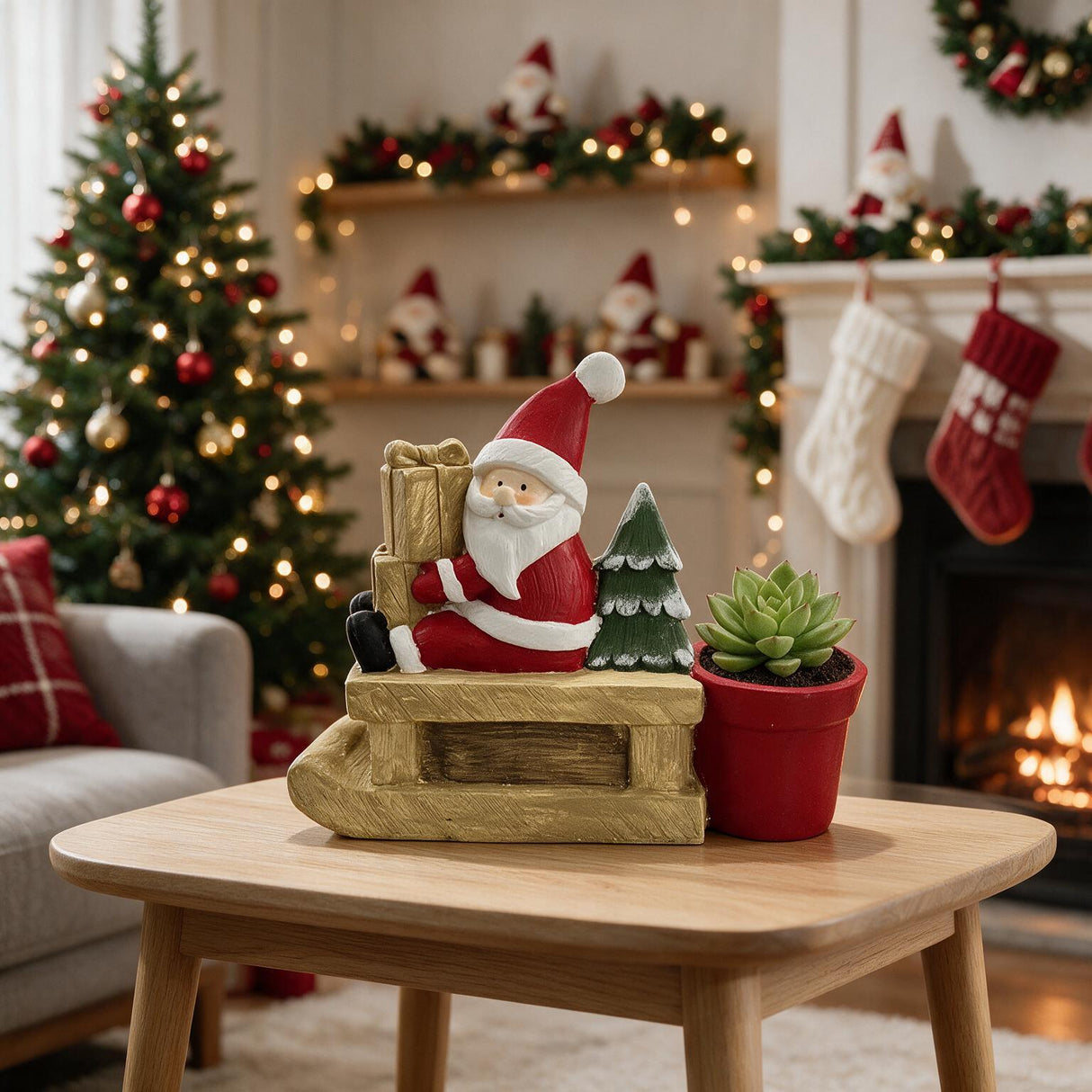 Vaso Decorativo Natalizio Babbo Natale con Slitta in Resina - Arca