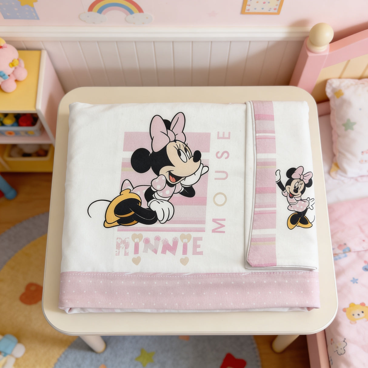 Completo lenzuola 3 pezzi culla/carrozzina Minnie Mouse 100% cotone - Disney Baby