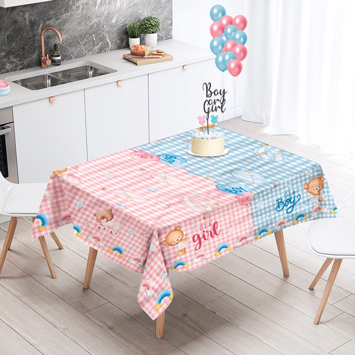 Tovaglia Antimacchia Gender Reveal \ Baby Shower X6/12 posti by Antica Tessitura Italiana