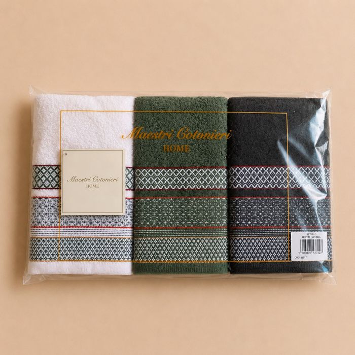 Set Asciugamani 3 Viso + 3 Ospite Zante 100% Cotone - Maestri Cotonieri Home