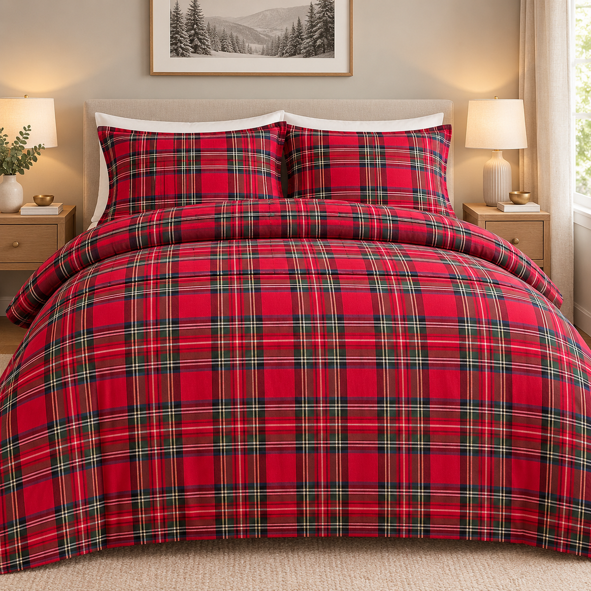 Copripiumino Tartan Rosso con Cerniera e Federe Coordinate - Magilù