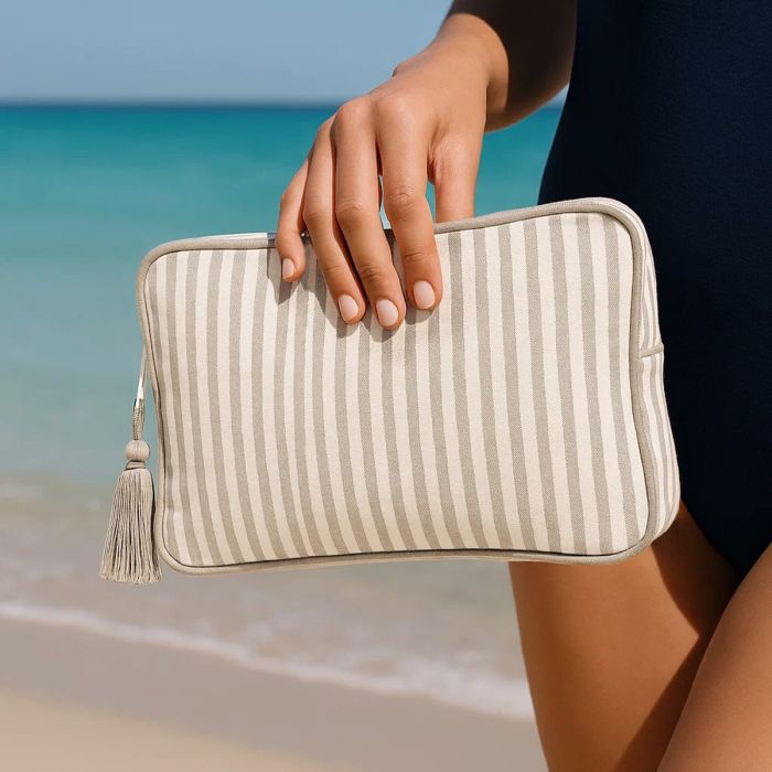 Pochette Portofino Maestri Cotonieri Home in Cotone Rigato con Zip