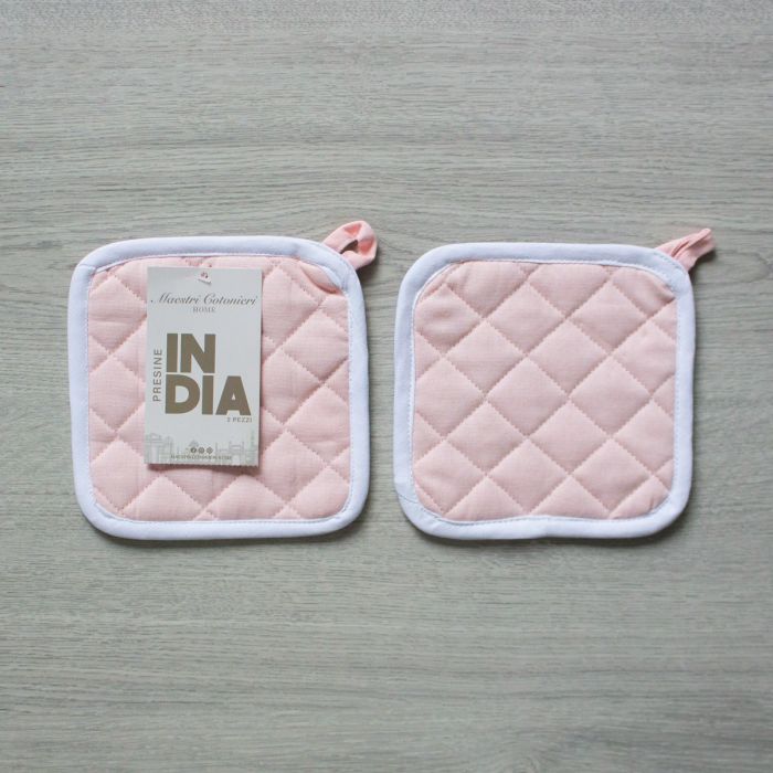 Set 2 Presine da Cucina India Maestri Cotonieri Home in Cotone con Bordo Bianco