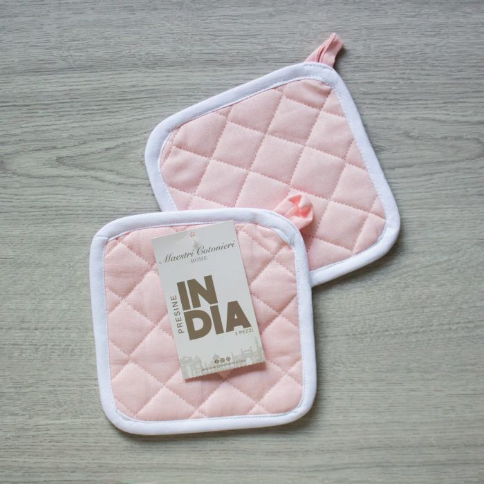 Set 2 Presine da Cucina India Maestri Cotonieri Home in Cotone con Bordo Bianco