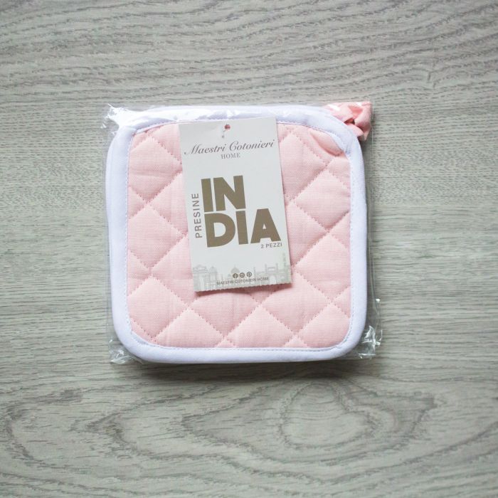 Set 2 Presine da Cucina India Maestri Cotonieri Home in Cotone con Bordo Bianco