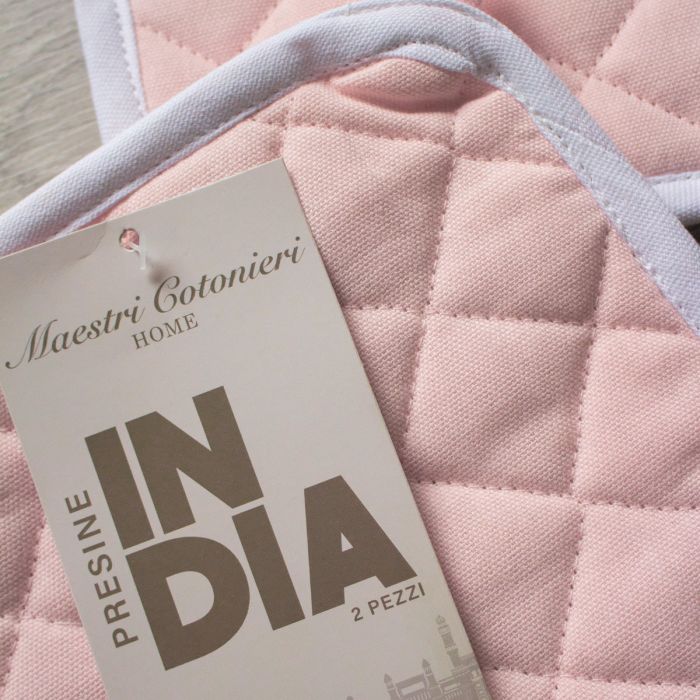 Set 2 Presine da Cucina India Maestri Cotonieri Home in Cotone con Bordo Bianco
