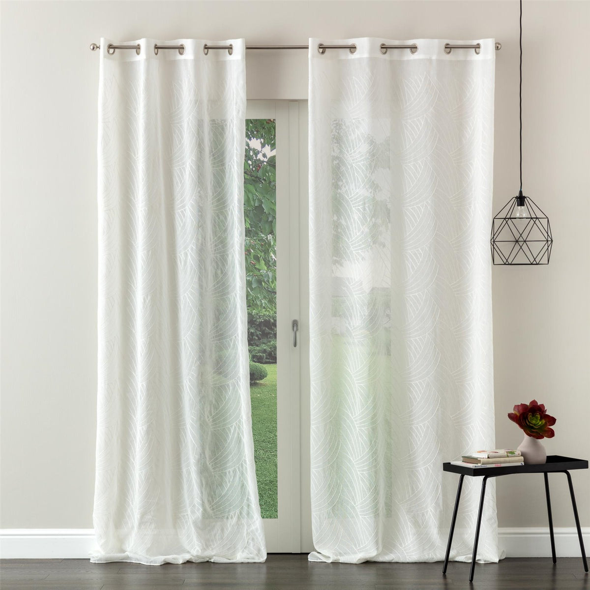 Home Fashion ROM Tenda A Pannello In Organza Semitrasparente, 245 X 60 Cm, Bianco, Con Binario E Accessori Inclusi, Accorciabile