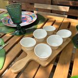 set aperitivo in legno con 6 ciotole in porcellana
