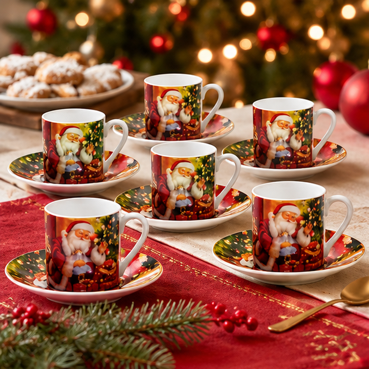 Set 6 Tazzine da Caffè Natalizie c/Piattini Babbo Natale - Vestiamo Casa