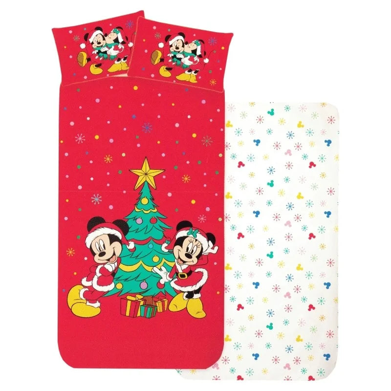 Completo lenzuola singolo Topolino e Minnie natalizio - Disney