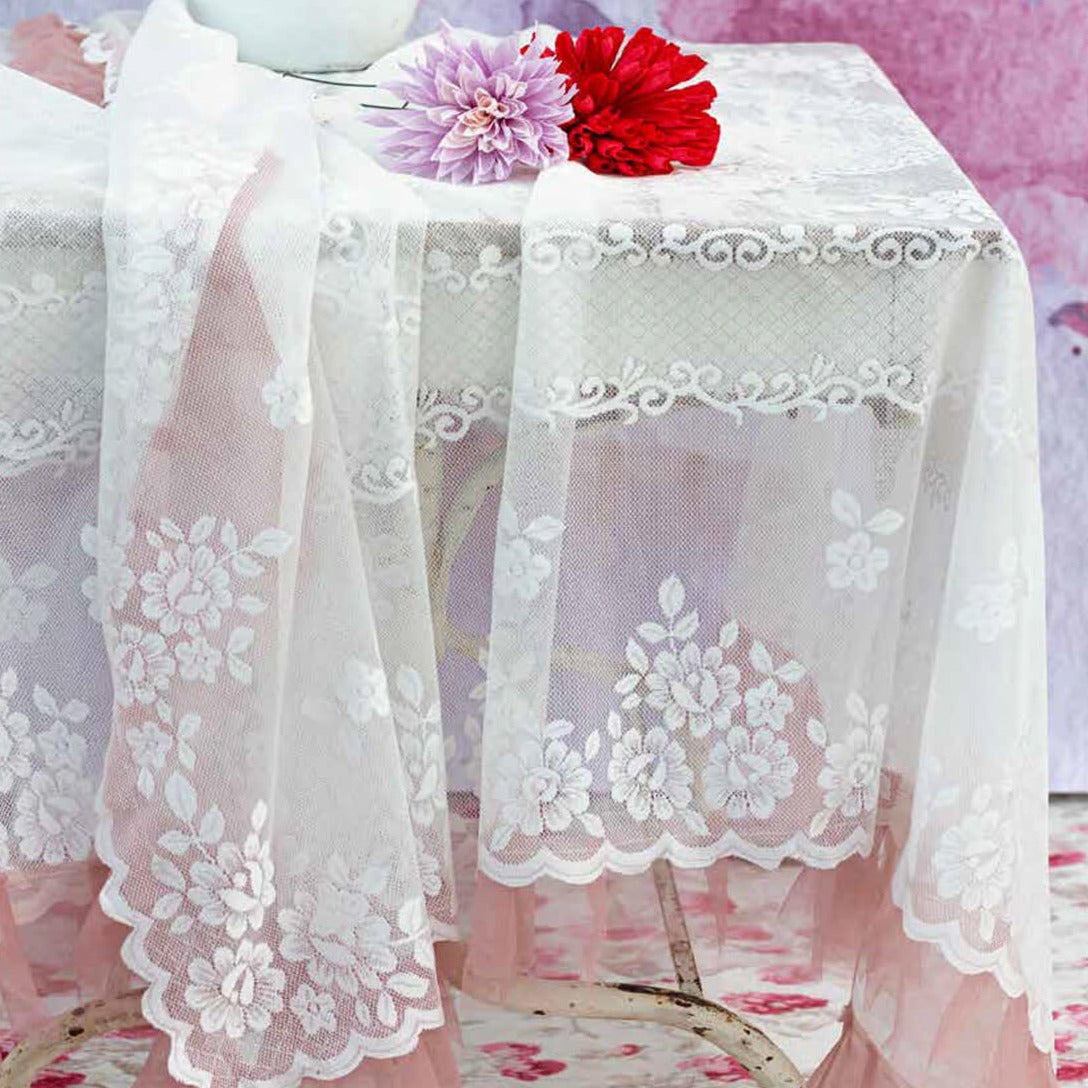 Copritavola ANDROMEDA Atelier 17 150x280 cm con balza shabby chic – elegante copertura tavolo in poliestere