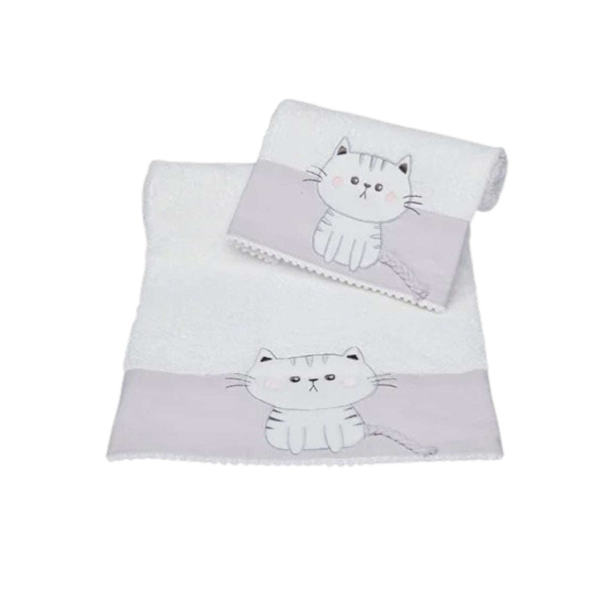 Set Asciugamani Baby 1+1 in Spugna di Cotone Kitty - Vingi