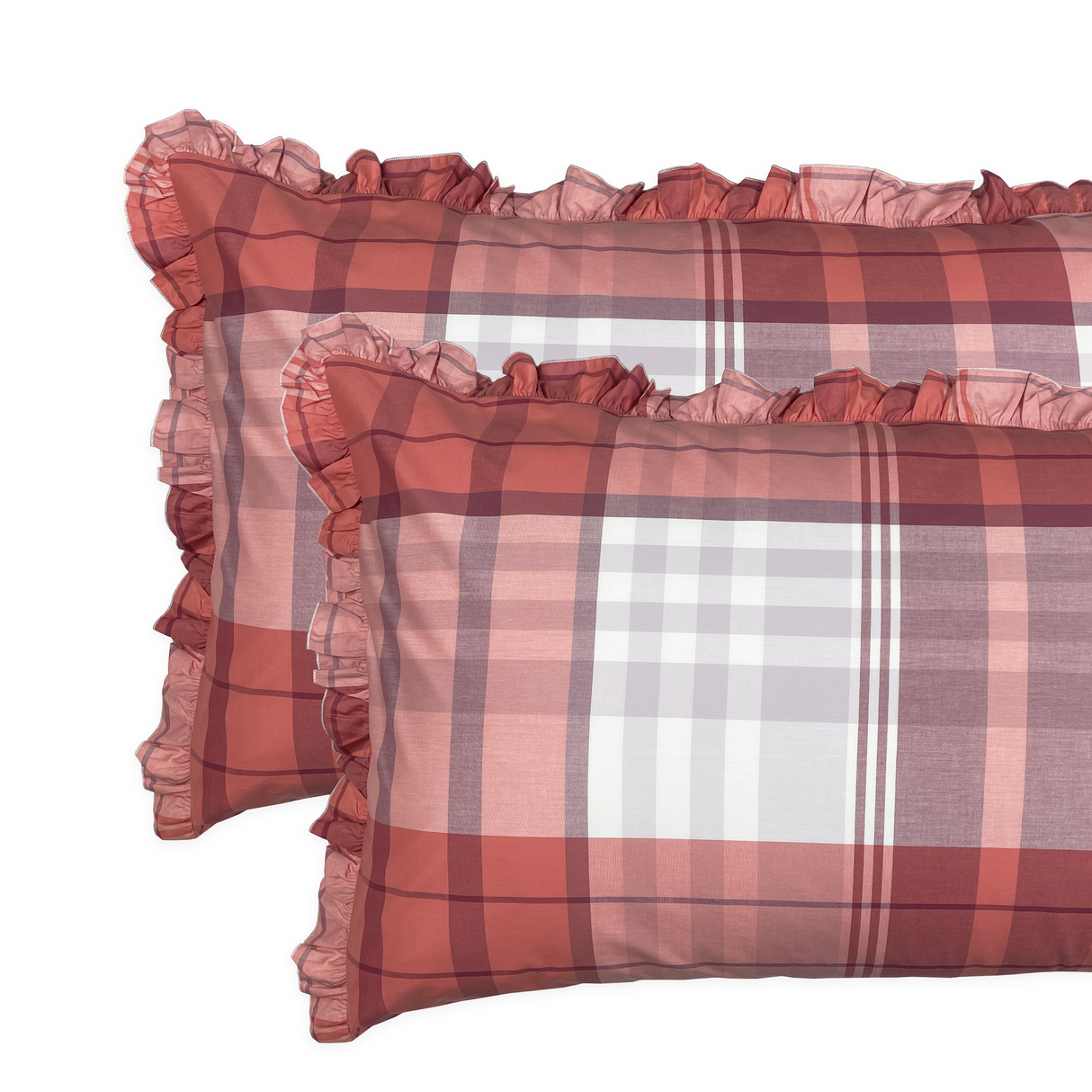 Coppia Federe CHECK ROSA in percalle By Riviera