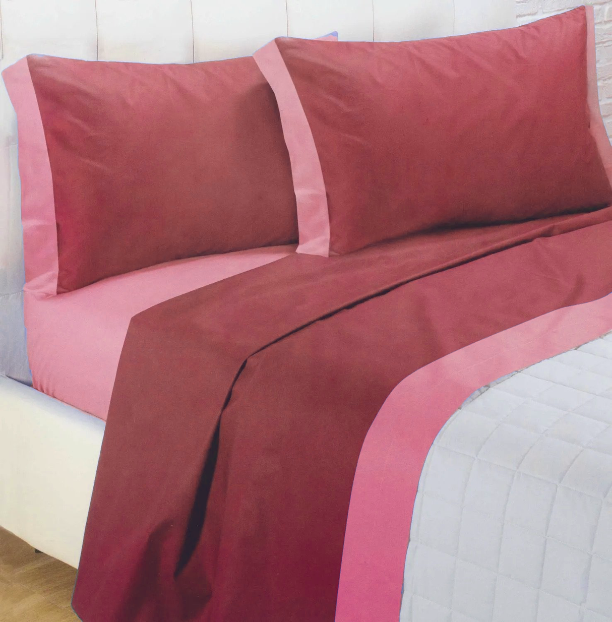 Completo Lenzuola BICOLOR una piazza e mezza By Caleffi (colore rosa)