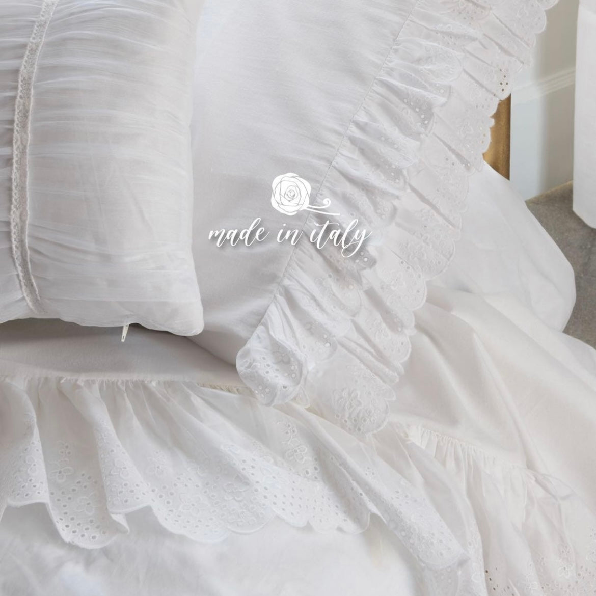 Completo Lenzuola Matrimoniale Nicole L’Atelier17 con Pizzo Sangallo 100% Cotone Made in Italy