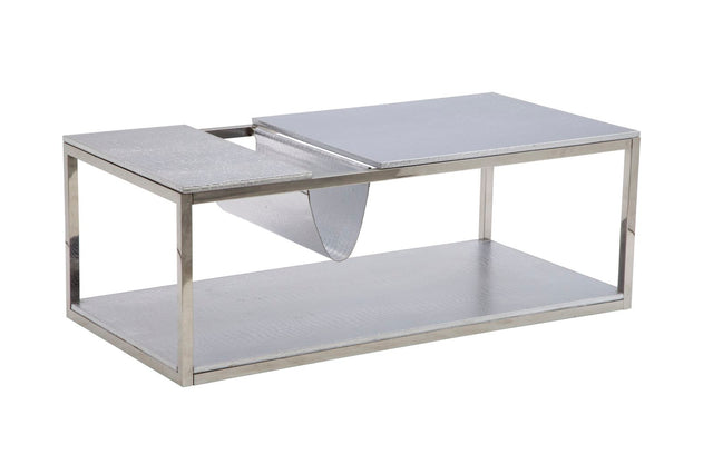 TAVOLINETTO DA CAFFE' P/GIORNALI  RETTANGOLARE ARGENTO CM 120X60X42