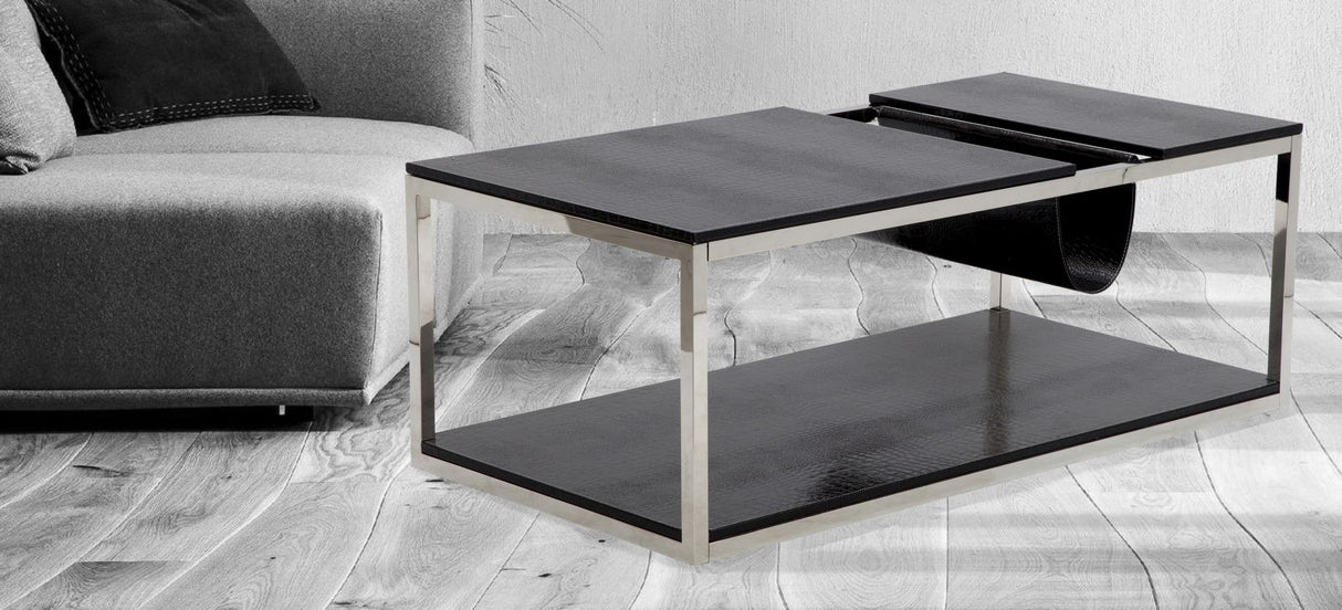 TAVOLINETTO DA CAFFE' P/GIORNALI  RETTANGOLARE NERO CM 120X60X42