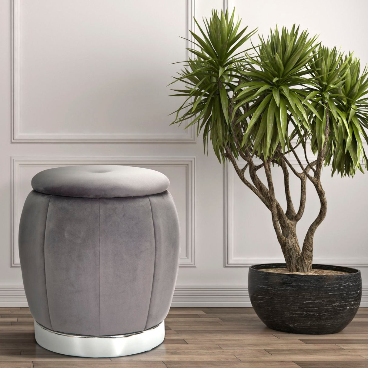 PUFF/CONTENITORE PARIS GRIGIO/SILVER CM Ø 43X43