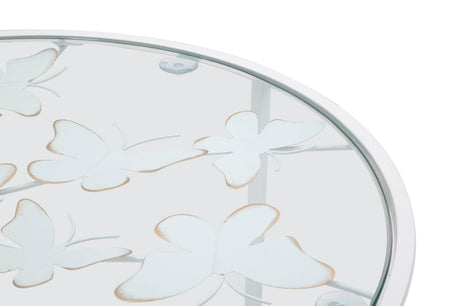 TAVOLINETTI WHITE BUTTERFLY COPPIA CM Ø 43X60-38X55