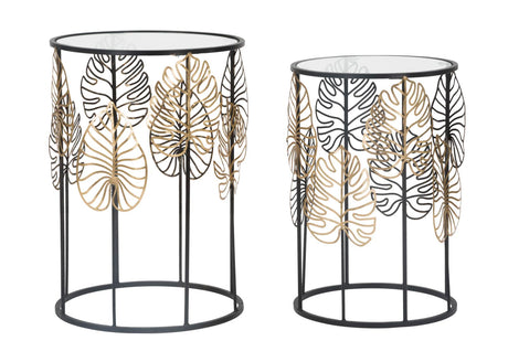 TAVOLINETTI FOGLIE GLAM COPPIA CM Ø 38X55-33X50