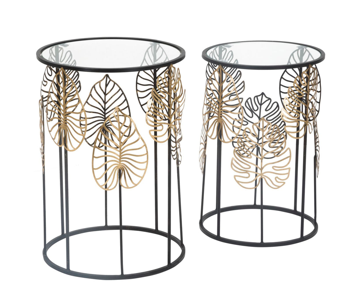 TAVOLINETTI FOGLIE GLAM COPPIA CM Ø 38X55-33X50