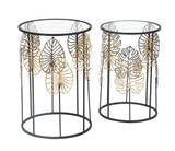 TAVOLINETTI FOGLIE GLAM COPPIA CM Ø 38X55-33X50