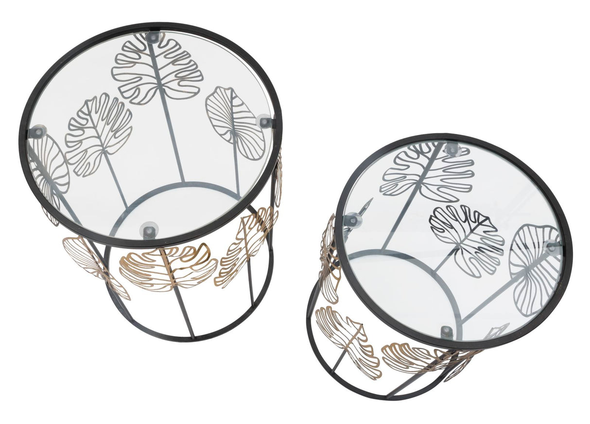 TAVOLINETTI FOGLIE GLAM COPPIA CM Ø 38X55-33X50