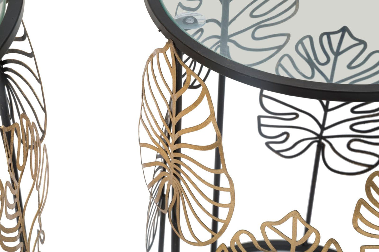 TAVOLINETTI FOGLIE GLAM COPPIA CM Ø 38X55-33X50