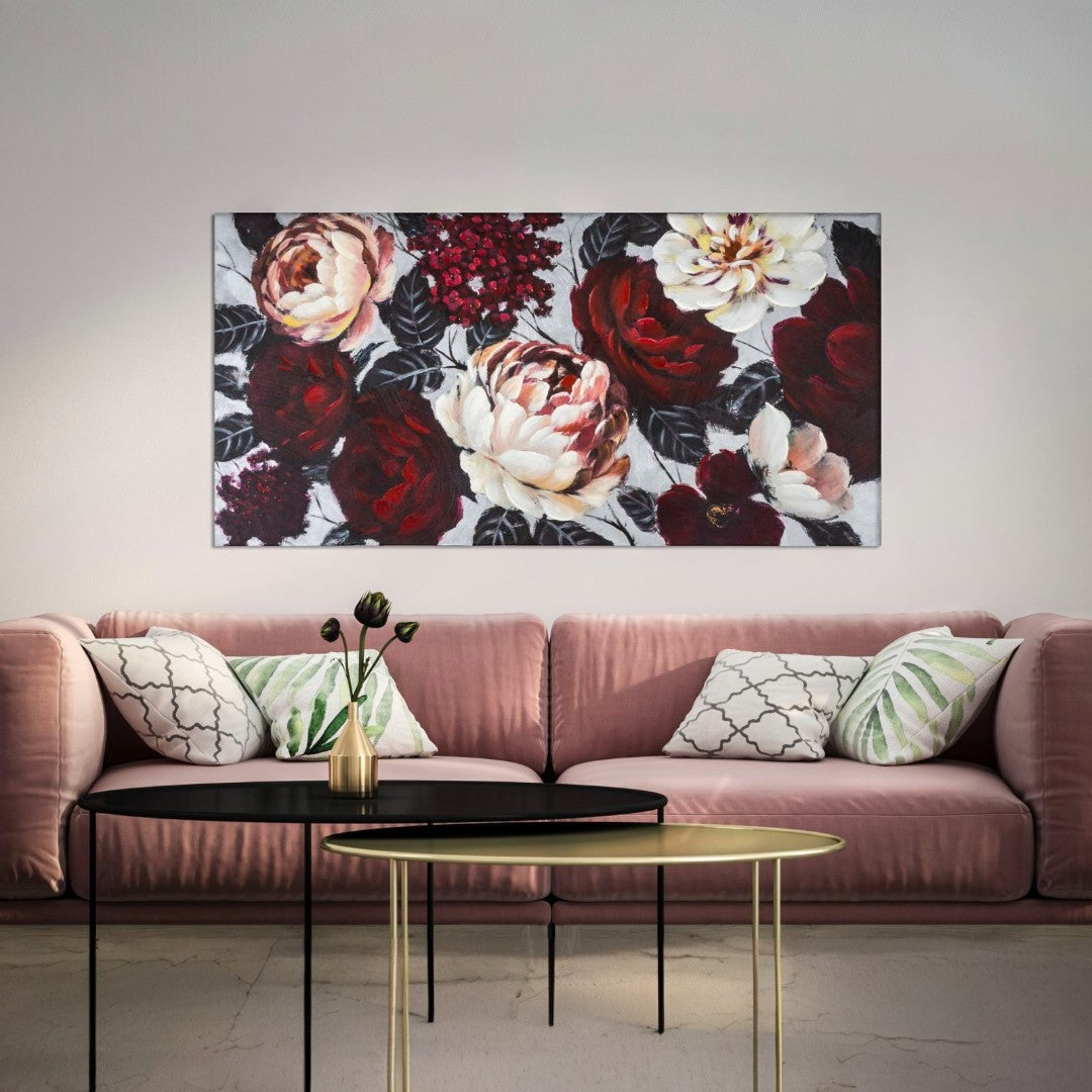 DIPINTO SU TELA WHITE/RED FLOWER LIGHTBACK CM 150X3,8X76