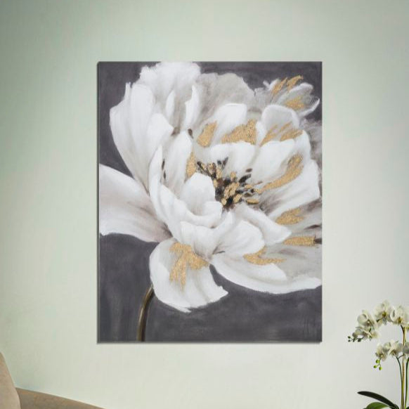 DIPINTO SU TELA WHITE/GOLD FLOWER CM 80X3,7X100