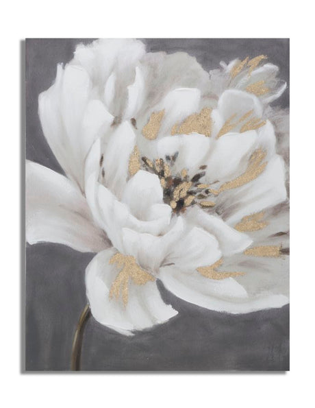 DIPINTO SU TELA WHITE/GOLD FLOWER CM 80X3