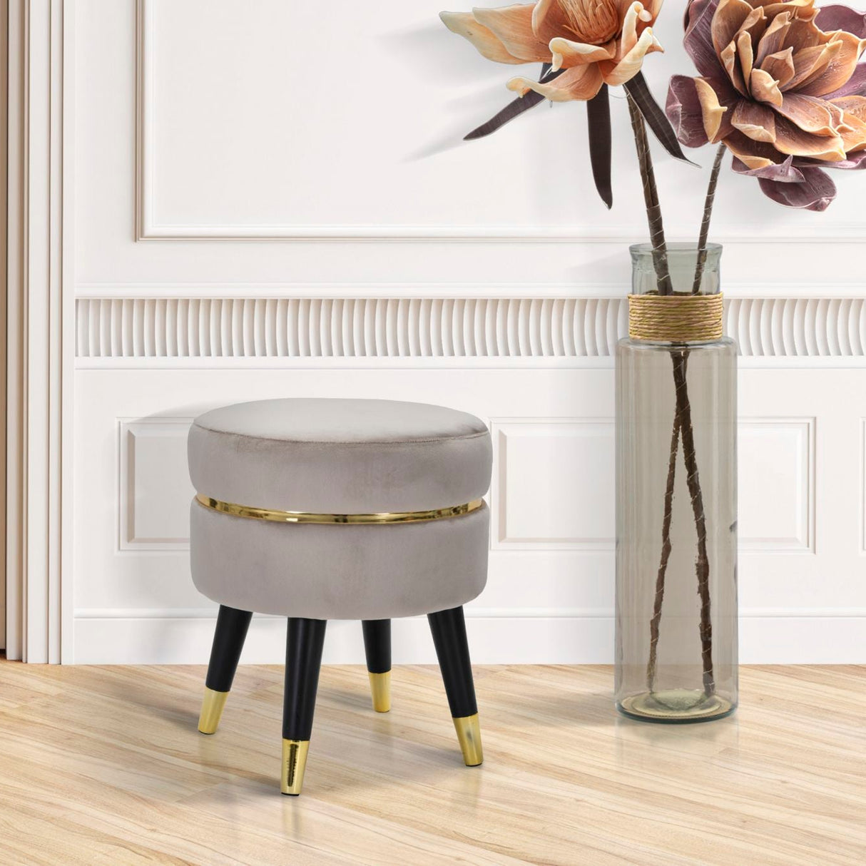 SGABELLO PARIS GRIGIO/GOLD CM Ø 35X40,5