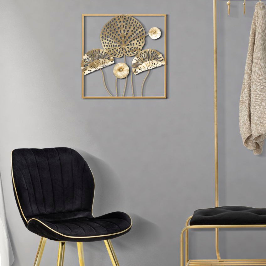 PANNELLO IN FERRO GOLD FLOWERS CM 50X5X50