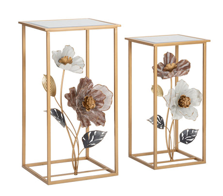 TAVOLINETTI FLOWER COPPIA CM 36X36X70-30X30X60