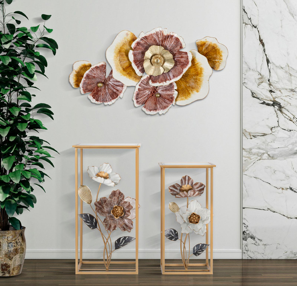 TAVOLINETTI FLOWER COPPIA CM 36X36X70-30X30X60