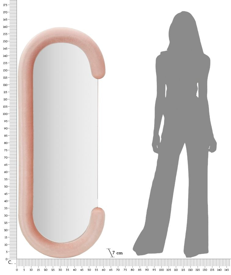 SPECCHIO DA MURO CHANTAL VELLUTO ROSA CM 60X7X160