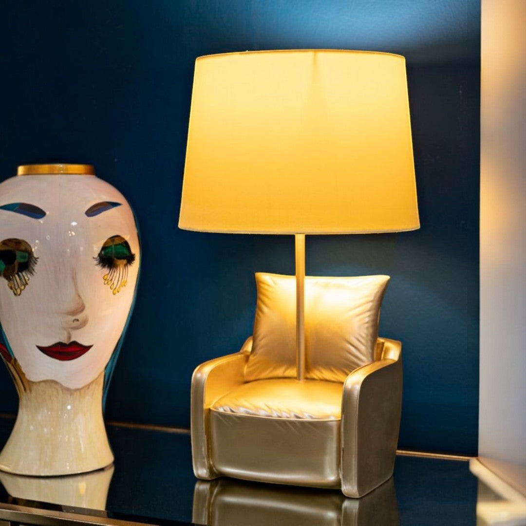 LAMPADA DA COMODINO MIDCENTURY GIALLA CM Ø 26X46