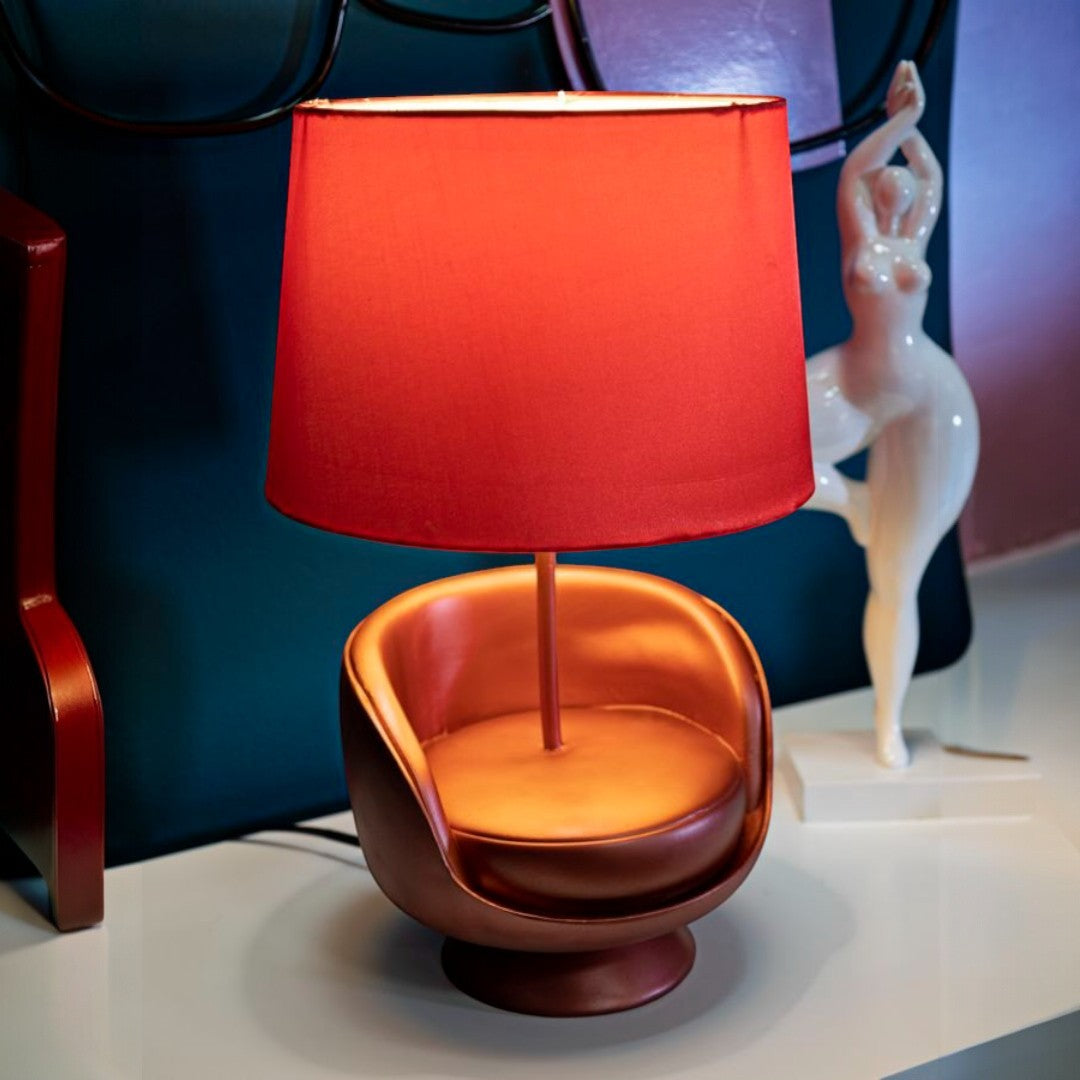 LAMPADA DA COMODINO MIDCENTURY ROSSA CM Ø 26X43
