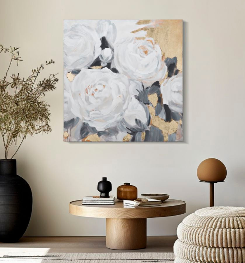 DIPINTO SU TELA WHITE FLOWER -A- CM 90X3,7X90